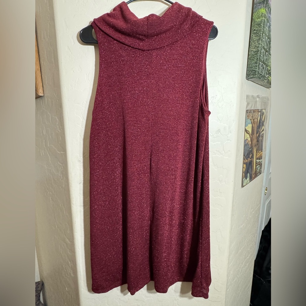 C Metallic Shimmer Sleeveless Cowl Neck Knit Dress L Evening Stretchy - Picture 2 of 8